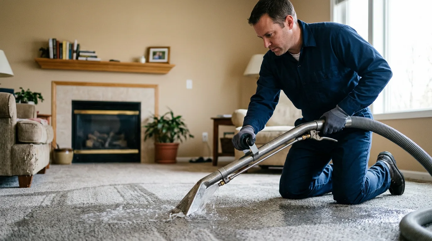 Water damage restoration technician working near Riverton, CT
